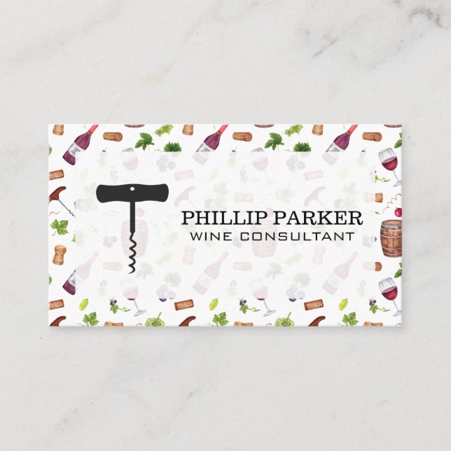 Wine Grapes and Corks Pattern Business Card (Front)