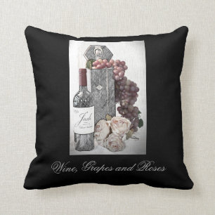 Wine, Grapes and Roses Throw Pillow