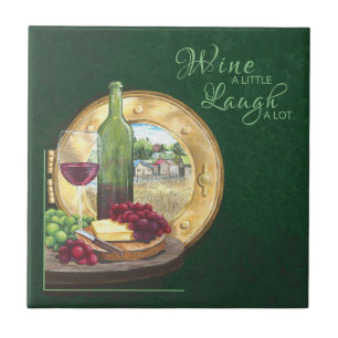 Wine, grapes, cheese, still life tile