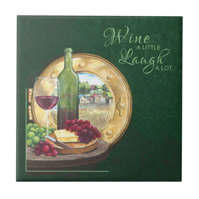 Wine, grapes, cheese, still life tile (Front)