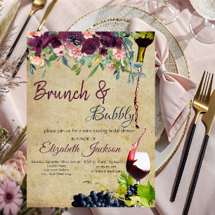 Wine,Grapes,Flowers Brunch & Bubbly Invitation