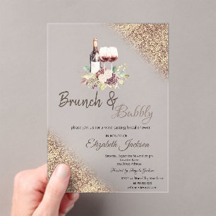 Wine Grapes Glitter Bokeh Brunch & Bubbly  Acrylic Invitations