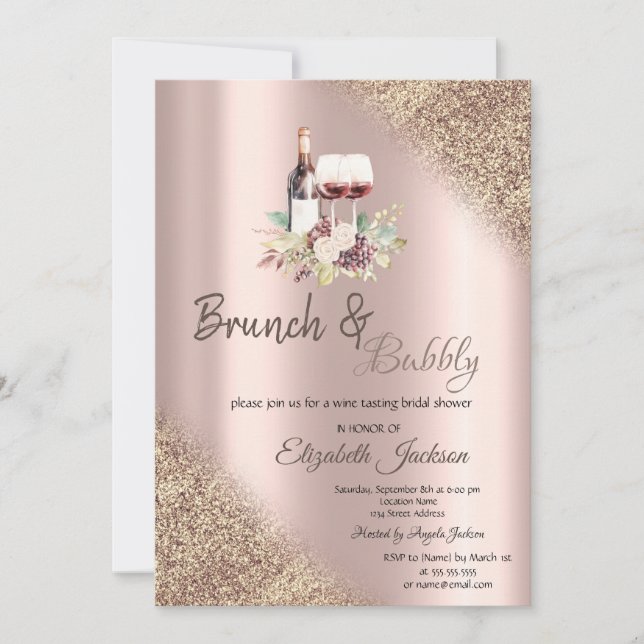 Wine Grapes Glitter Bokeh Brunch & Bubbly  Invitation (Front)