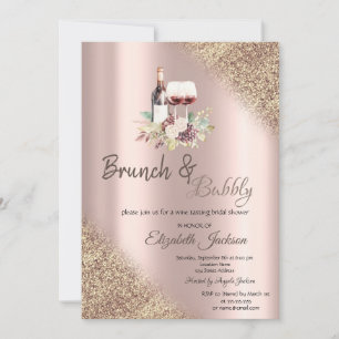 Wine Grapes Glitter Bokeh Brunch & Bubbly  Invitation