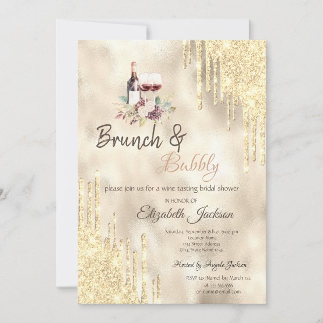  Wine Grapes Gold Drips Brunch & Bubbly  Invitation (Front)