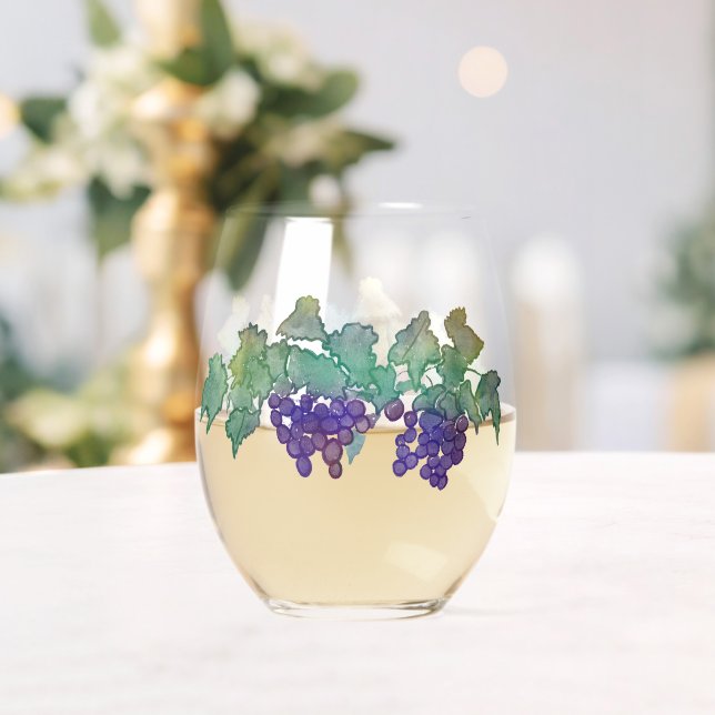 Wine Grapes Stemless Wine Glass (Insitu (Wedding))