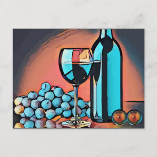 wine grapes still life food dining abstract art  postcard