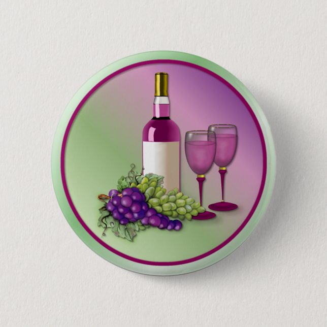 Wine & Grapes Toast 2 Inch Round Button (Front)