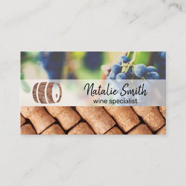 Wine Grapes | Wine Barrel | Corks Business Card (Front)