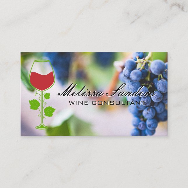 Wine Grapes | Wine Glass and Vines  Business Card (Front)