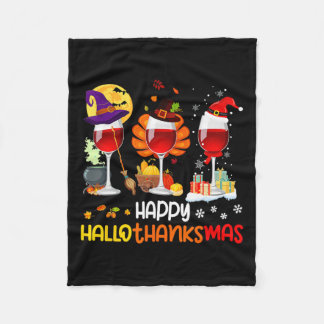 Wine Halloween Thanksgiving Christmas Happy Hallot Fleece Blanket