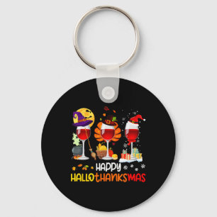 Wine Halloween Thanksgiving Christmas Happy Hallot Keychain