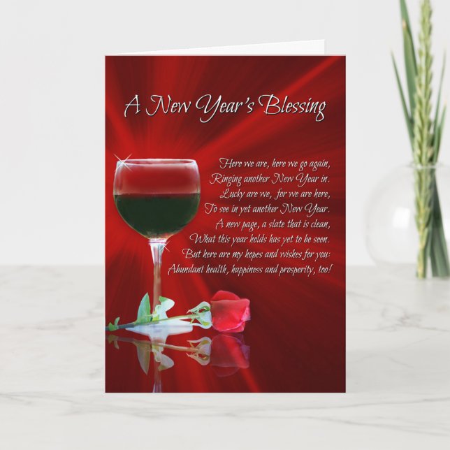 Wine Happy New Year, New Year's Day Blessing Holiday Card (Front)