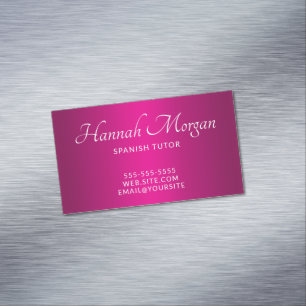 Wine Hot Pink Ombre Elegant Script Magnetic Business Card