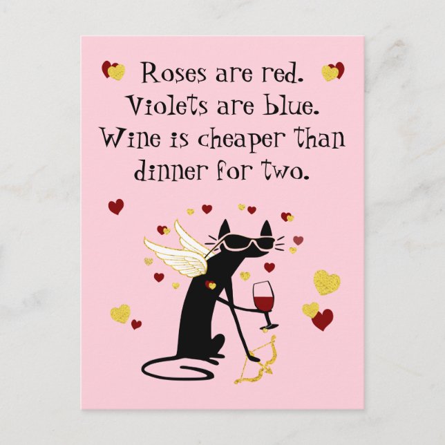 Wine Is Cheaper than Dinner for Two Valentine Postcard (Front)