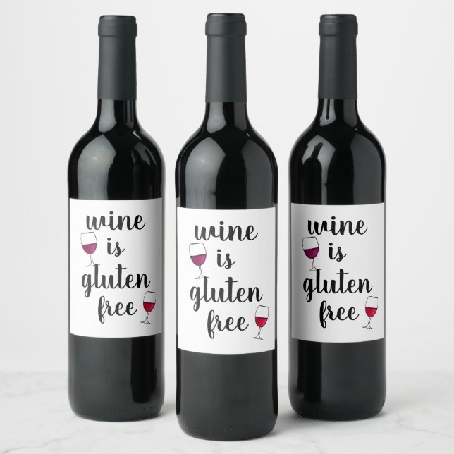 Wine is Gluten Free Funny Wine Label (Bottles)