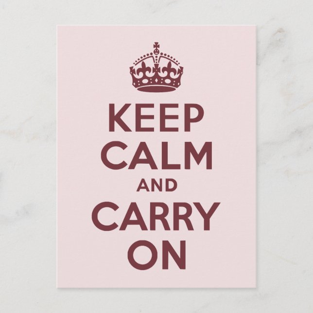 Wine Keep Calm and Carry On Postcard (Front)