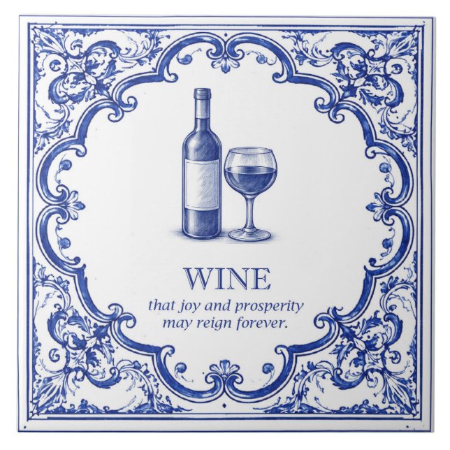 Wine Kitchen Blessing Blue Italian Tile (Front)