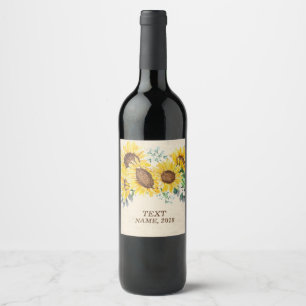 WINE LABEL - boho floral sunflower