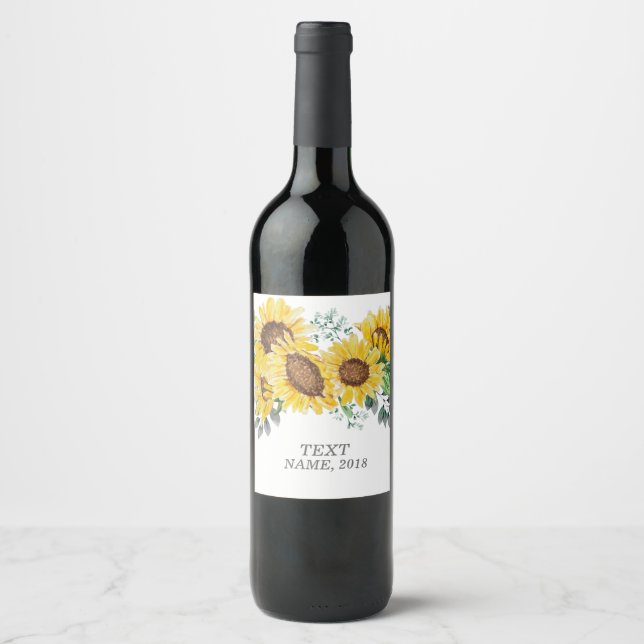 WINE LABEL - boho floral sunflower (Front)