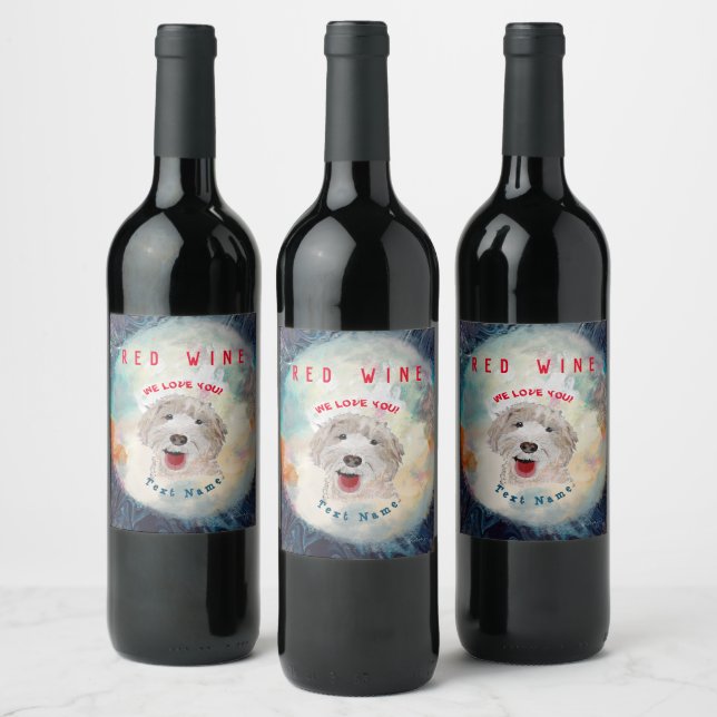 WINE LABEL Cute Labradoodle Dog & Text (Bottles)
