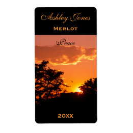 Wine Label Template Orange Sunset Bird Silhoutte