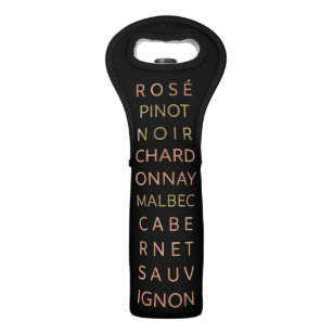 Wine List in Faux Gold and Faux Rose Gold on Black Wine Bag
