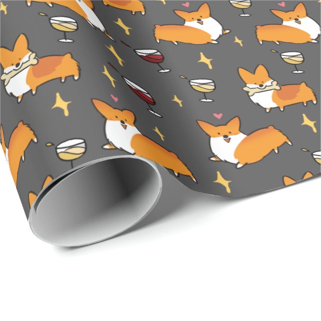 Wine Lover Corgi "Mini Pattern" Wrapping Paper (Roll Corner)