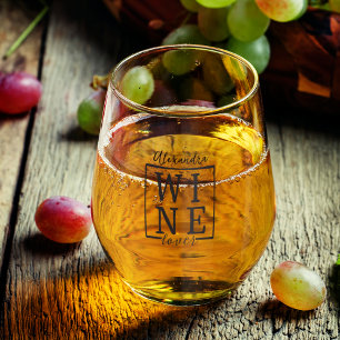 Wine Lover Custom Name Stemless Wine Glass
