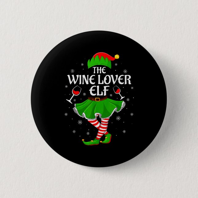 Wine Lover Elf Christmas Family Girls Women Elf Sq 2 Inch Round Button (Front)