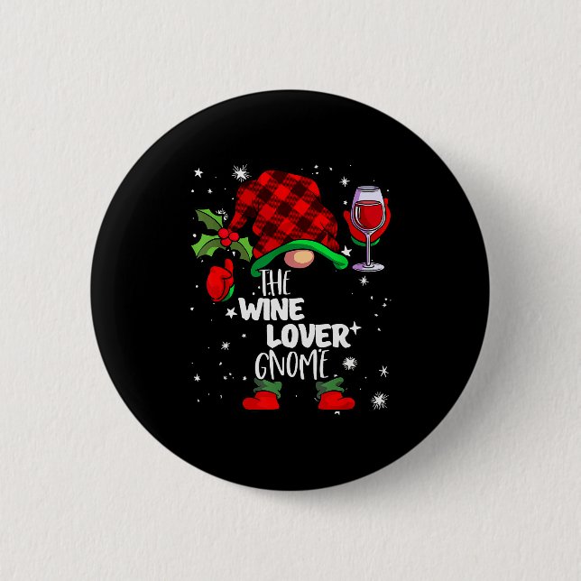Wine Lover Gnome Red Buffalo Plaid Matching Family 2 Inch Round Button (Front)