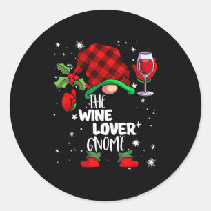 Wine Lover Gnome Red Buffalo Plaid Matching Family Classic Round Sticker