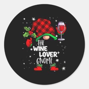 Wine Lover Gnome Red Buffalo Plaid Matching Family Classic Round Sticker