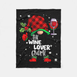 Wine Lover Gnome Red Buffalo Plaid Matching Family Fleece Blanket