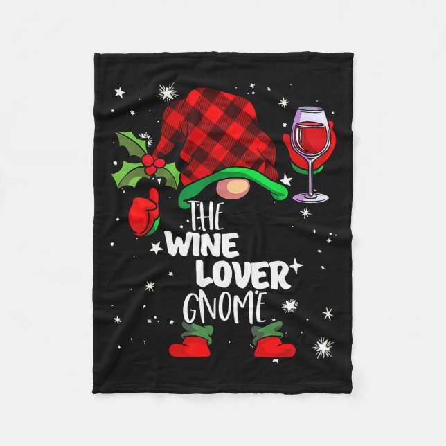Wine Lover Gnome Red Buffalo Plaid Matching Family Fleece Blanket (Front)