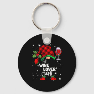 Wine Lover Gnome Red Buffalo Plaid Matching Family Keychain