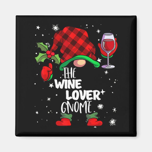 Wine Lover Gnome Red Buffalo Plaid Matching Family Magnet (Front)