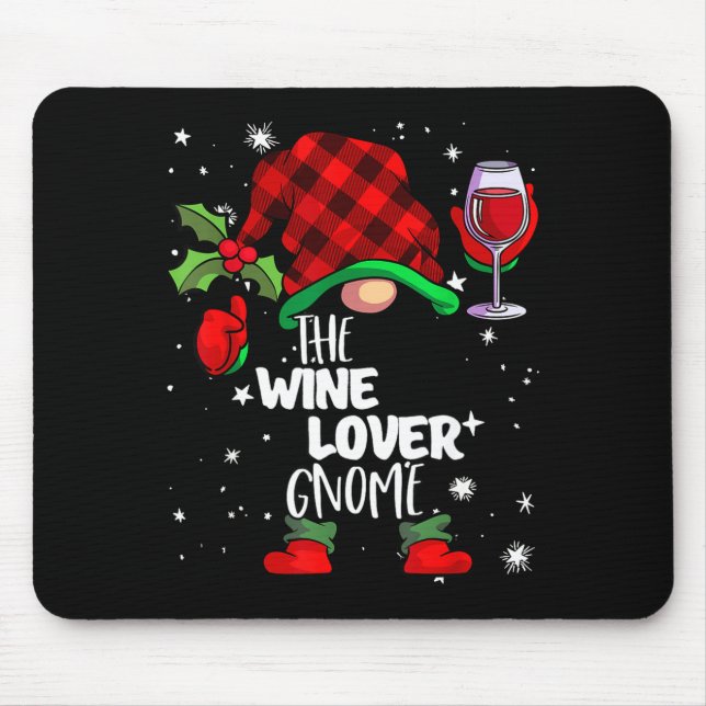 Wine Lover Gnome Red Buffalo Plaid Matching Family Mouse Pad (Front)