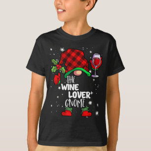 Wine Lover Gnome Red Buffalo Plaid Matching Family T-Shirt
