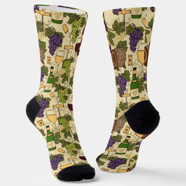 Wine Lover Grapes and Wine Patterned Socks (Angled)