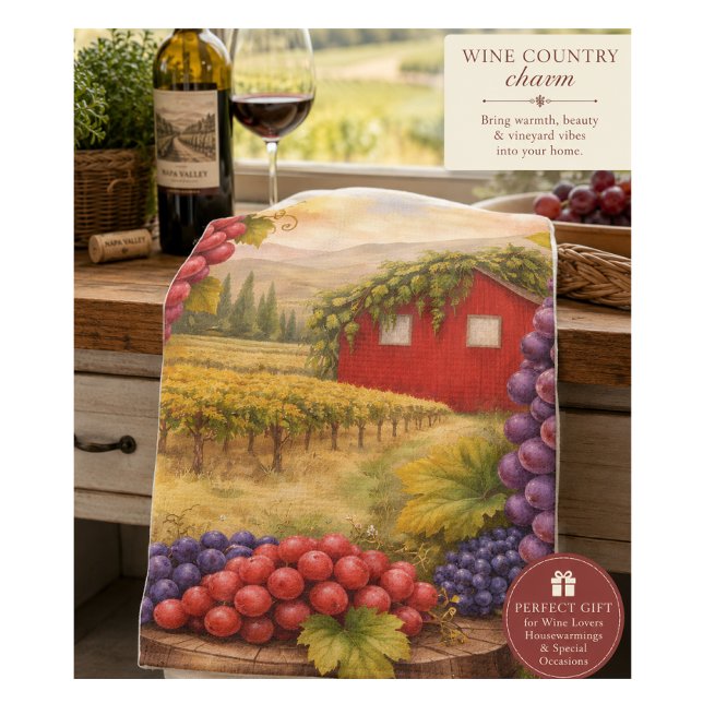 Wine Lover Kitchen Towel Vineyard Gift (Rustic vineyard tea towel perfect for wine lovers, housewarmings, gifting & cozy kitchens.)