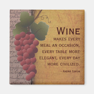 Wine Lover Red Grapes on the Vine with Quote Magnet