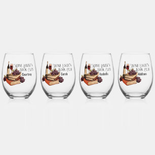 Wine Lover’s Book Club with Personalized Names Stemless Wine Glass