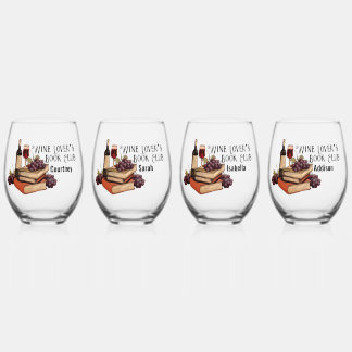 Wine Lover’s Book Club with Personalized Names Stemless Wine Glass