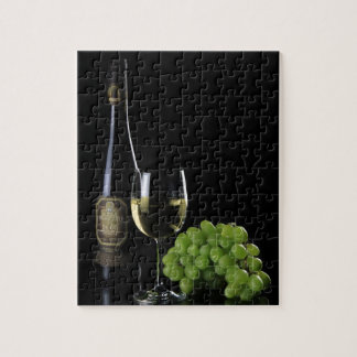 Wine Lover White Wine Bottle Glass Grapes Jigsaw Puzzle