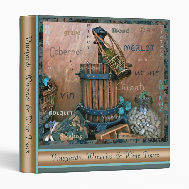 Wine Lovers Bold Turquoise & Rust Photo Binder (Front/Spine)