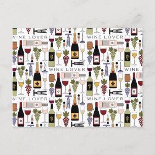 Wine Lovers Bottles, Glasses & Accessories Pattern Postcard