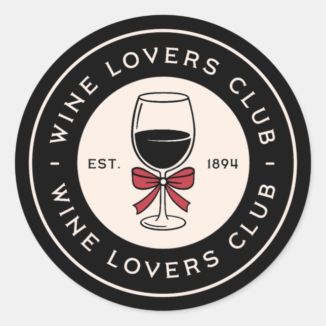 Wine lovers club classic round sticker (Front)