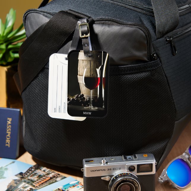 Wine Lover's custom monogram Luggage Tag (Front & Back)