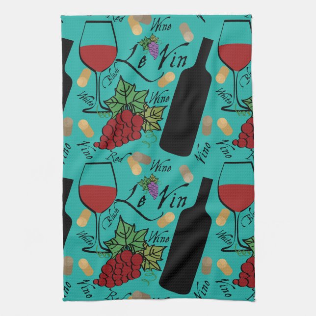 Wine Lovers Motif Custom Kitchen Towel (Vertical)